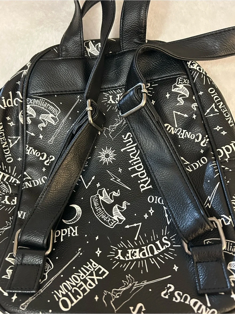 Loungefly Harry Potter Spell Print Mini Backpack NWOT Black Faux Leather